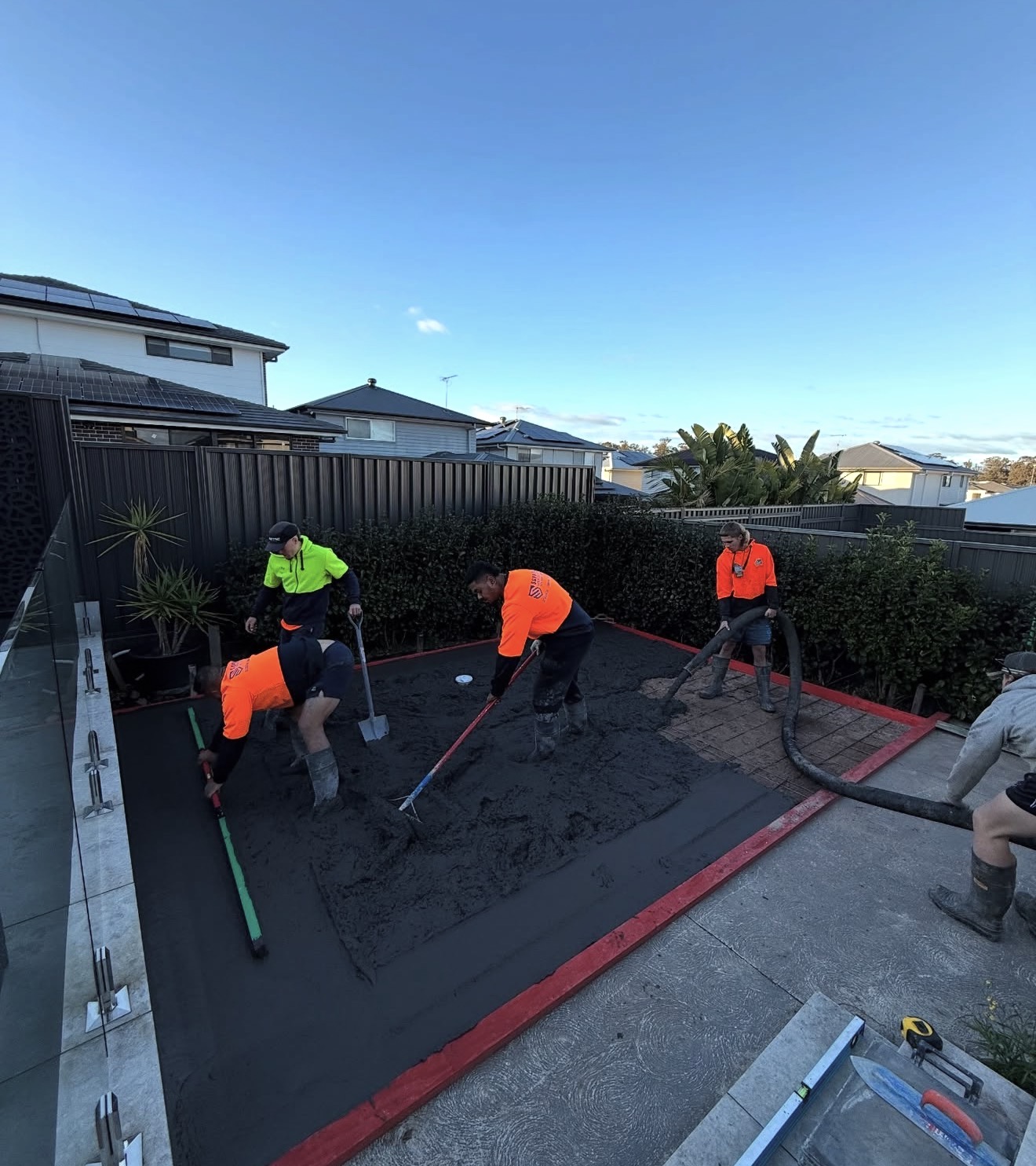 Residential backyard concrete pour
